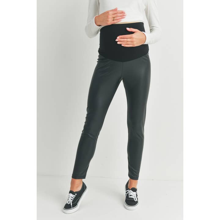 Black Faux Leather Maternity Leggings for wholesale on Faire1