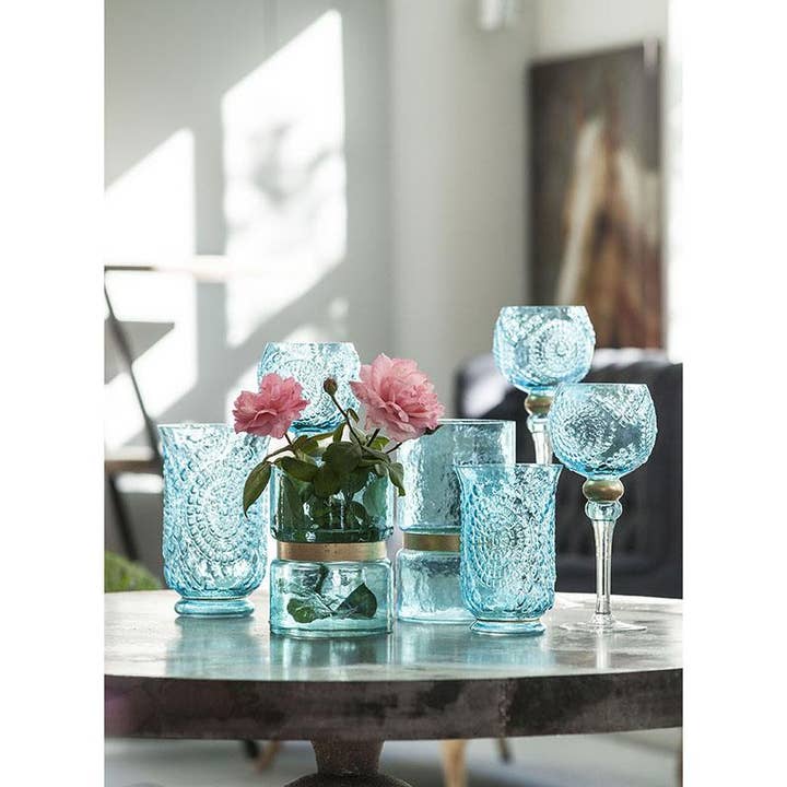 A&B Home Group Inc. - Wholesale Candle holder - D5x8" Charlotte Glass/Hurricane Candle Holder - Turquoise4