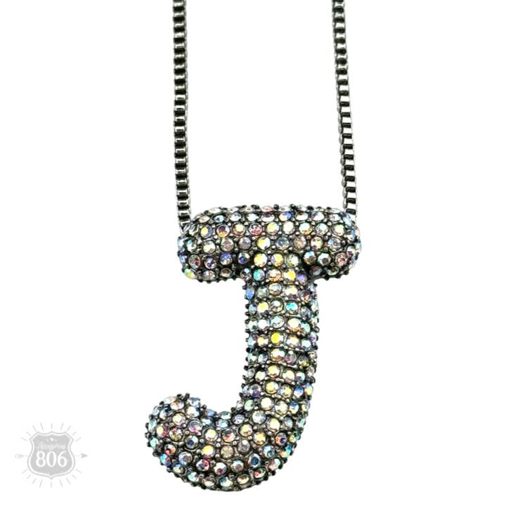 Rhinestone letter pendant on silver necklace for wholesale on Faire6