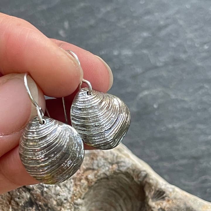 Cockle Fossil Dangly Earrings for wholesale by Ozark Impressions Jewelry