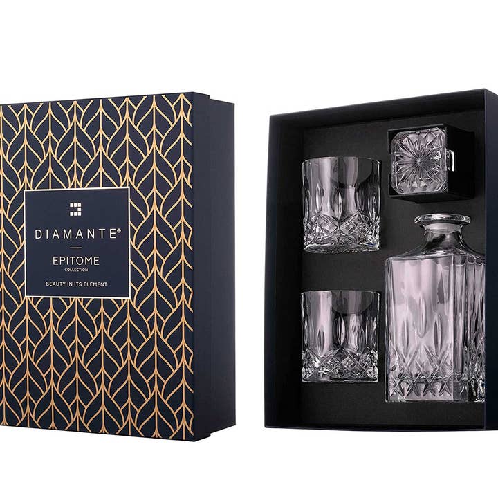 DIAMANTE - Wholesale Decanter - Dorchester Whisky Decanter Set - 1 Crystal Decanter With 2