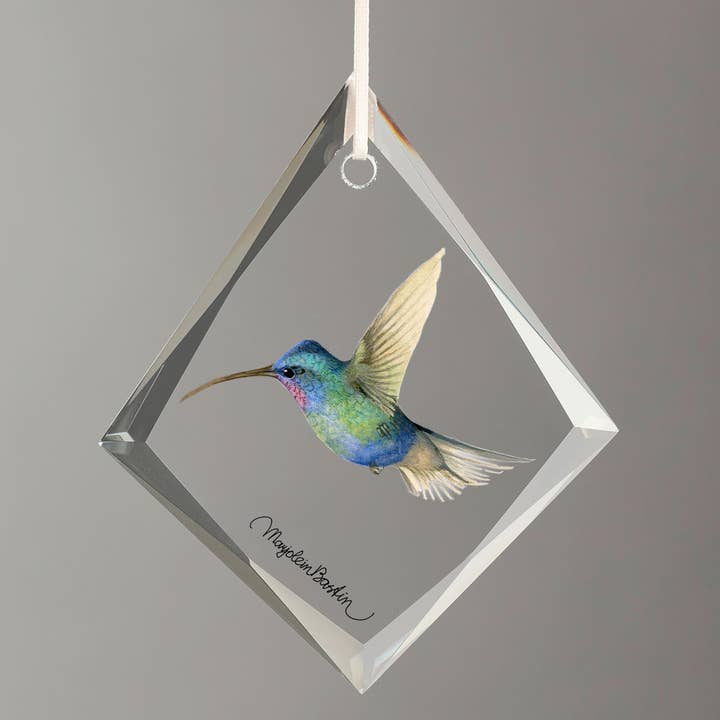 Blue-tufted Starthroat Hummingbird Glass Ornament for wholesale by Art Brand Studios