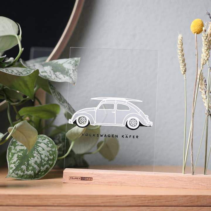 Håndtegnet illustration | VW Beetle | tørret buket for engroshandel hos Framed Stories