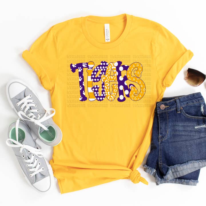 Tigres Doodle Letras Transferencia DTF para venta al por mayor de Flawless Transfers