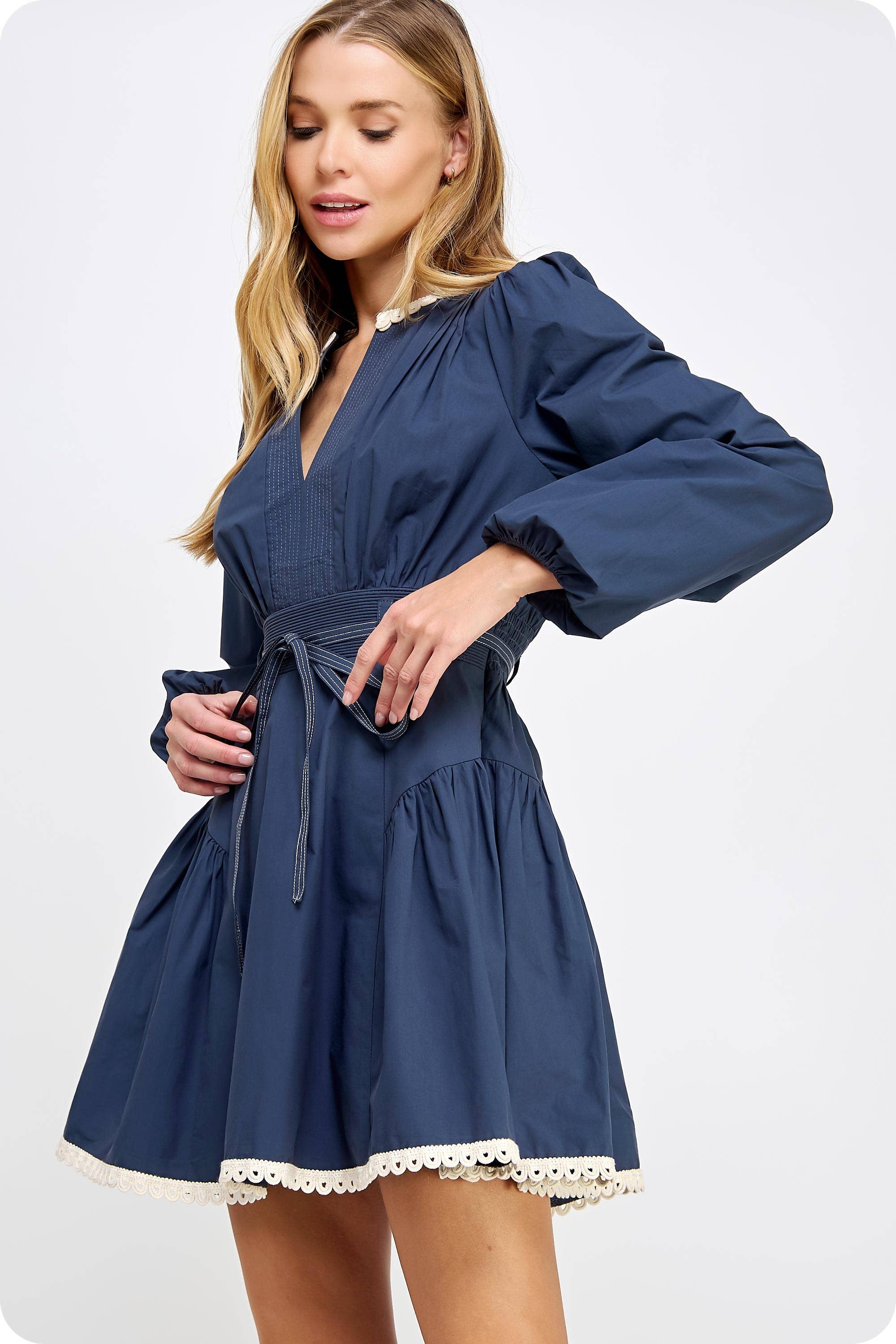 Strut & Bolt - Wholesale Dress - Women's - Lace Trim Detail Poplin Mini Dress1