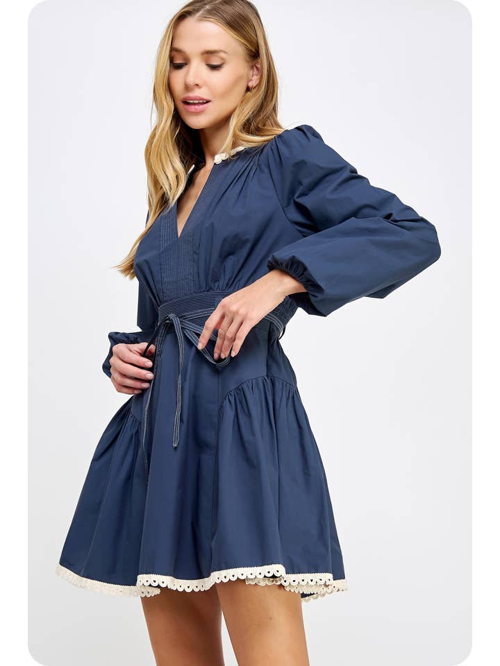 Strut & Bolt - Wholesale Dress - Women's - Lace Trim Detail Poplin Mini Dress1