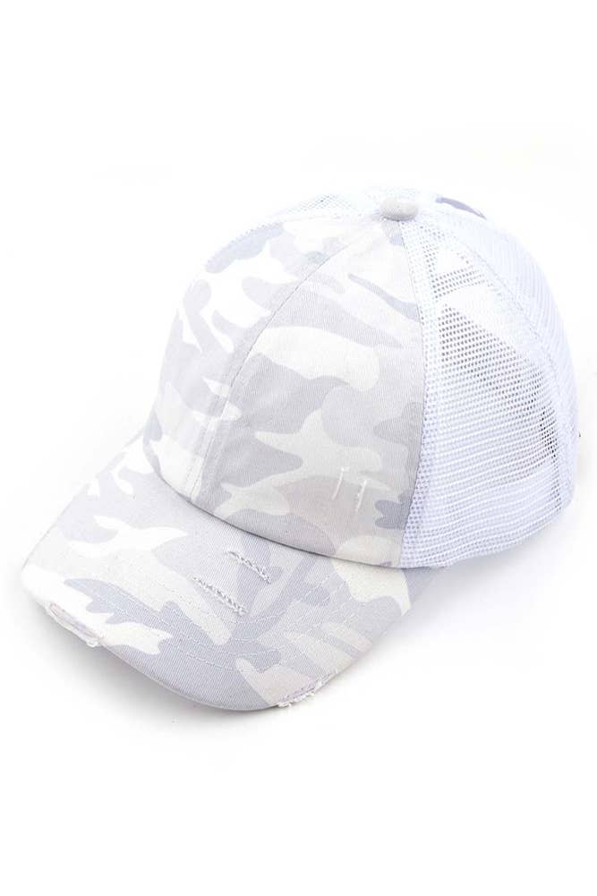 Hana - Wholesale Ponytail Cap - Women's - C.C Denim Camouflage with Crossed Elastic Band Pony Cap4