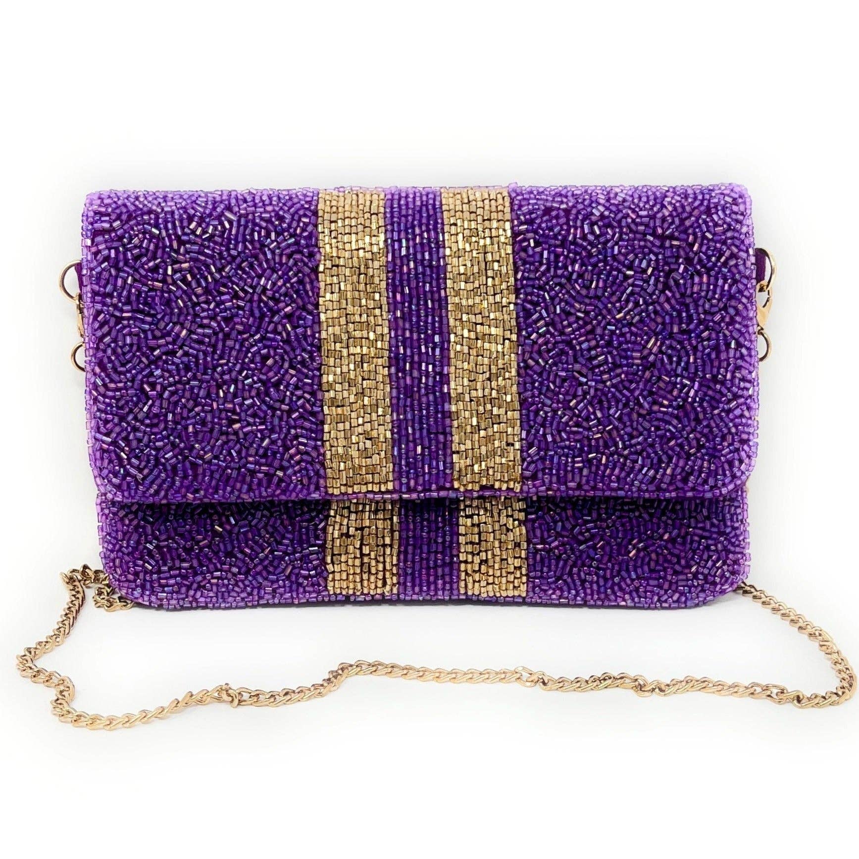 Twine and Love – wholesale Clutch bag – women's – Purple Gold Small Beaded Clutch Purse2