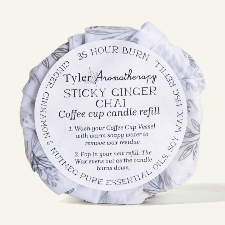 Sticky Ginger Chai Coffee Cup Candle Refill for wholesale by Tyler Aromatherapy