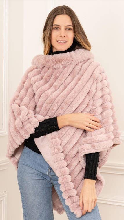 LOOWIE - Wholesale Poncho - Women's - 068 Poncho Striped Fake Faux Fur Loowie2