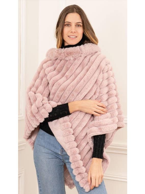 LOOWIE - Wholesale Poncho - Women's - 068 Poncho Striped Fake Faux Fur Loowie2