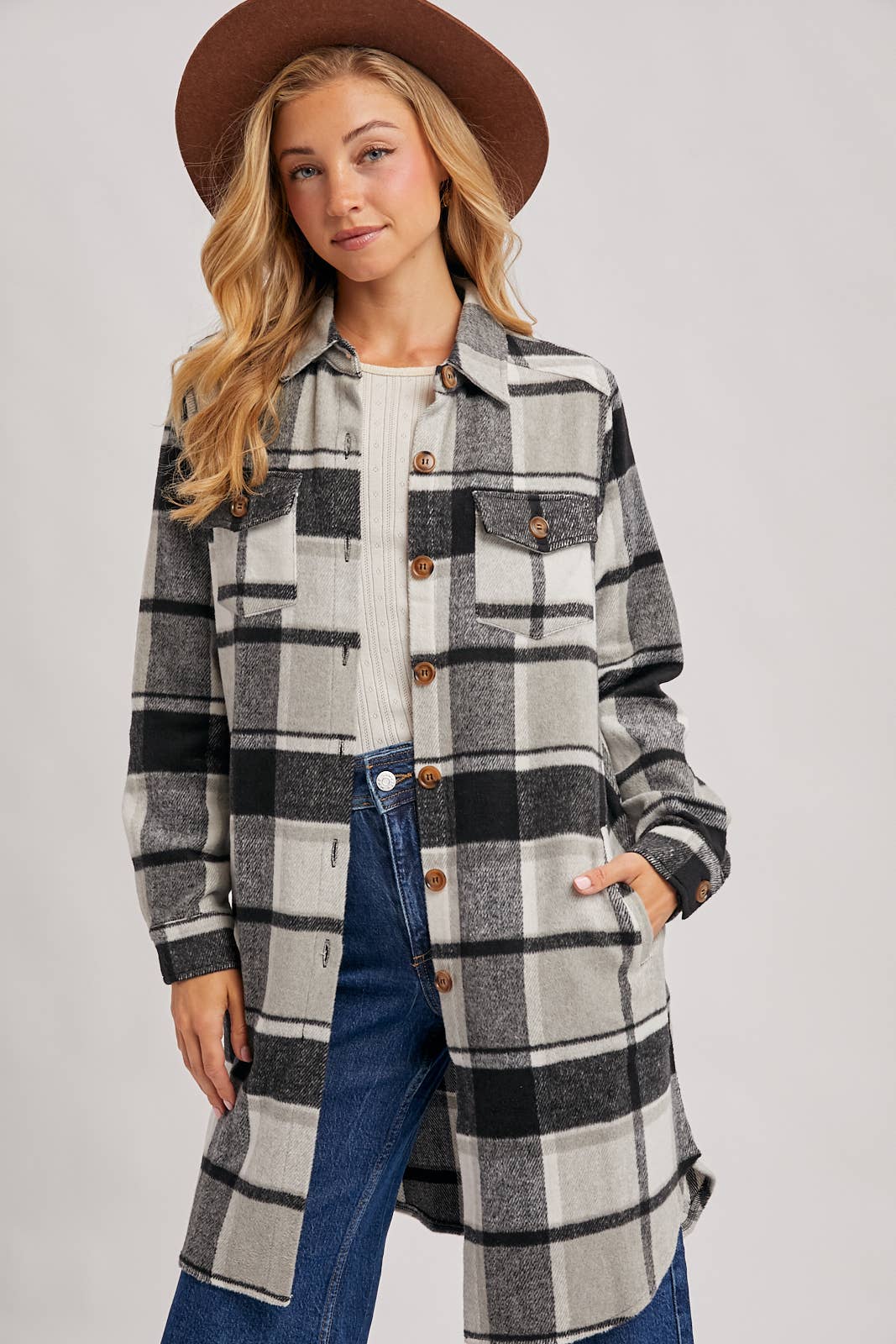 Bluivy – Engroshandel Skjortejakke/shacket – til kvinder – FLANNEL PLAID LANGLINE SHACKET20