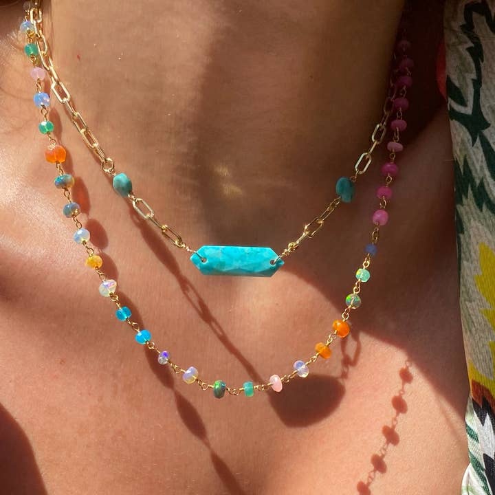 Native Gem - Wholesale Beaded/Pearl Necklace - NEON RAINBOW OPAL NECKLACE
