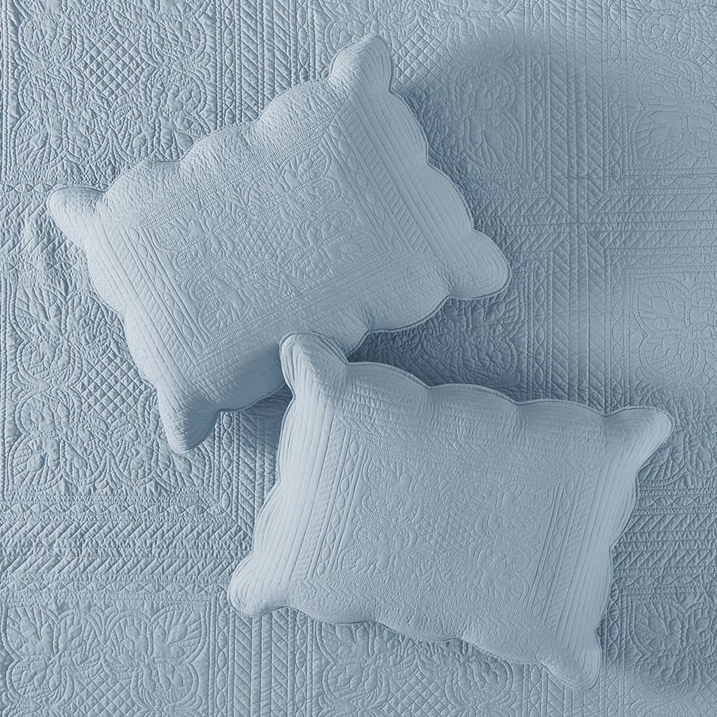 Olliix - Wholesale Bedding Set - 3 Piece Reversible Scalloped Edge Quilt Set, Blue8