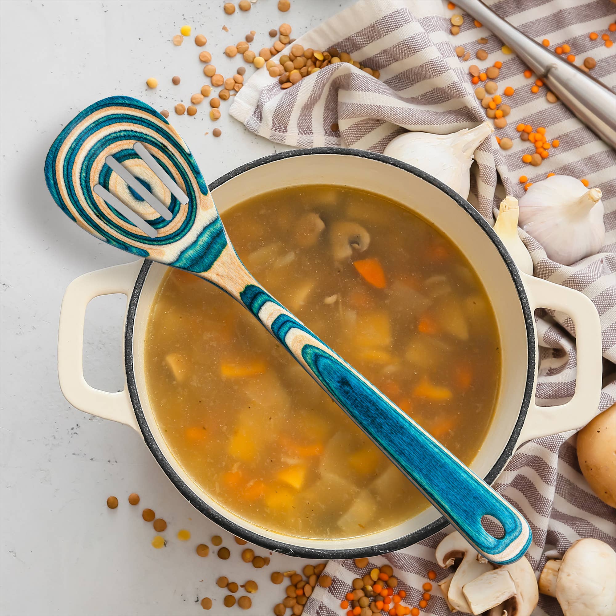 Totally Bamboo - Wholesale Kitchen Spoon - Baltique® Mykonos Colorful Wooden Slotted Spoon, 12.5"3