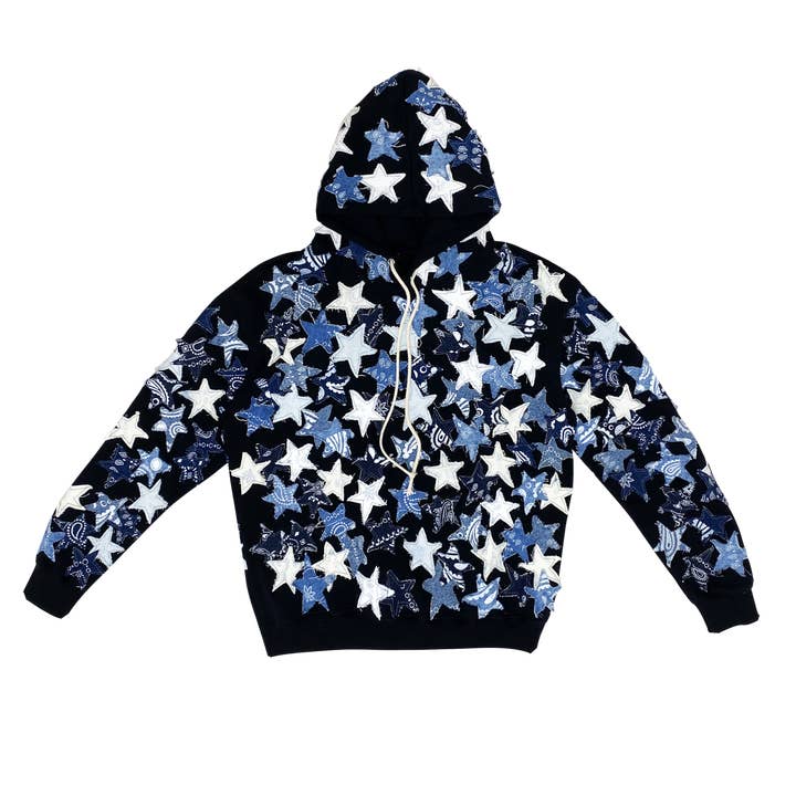 Hoodie Over Patchwork Denim STARS SCHWARZ für den Großhandel von NTMB NEVERTOOMUCHBASIC