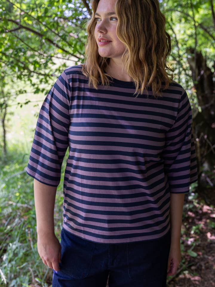 Camiseta Danebasic Glad Malva / Azul-marinho escuro por atacado de Danefae København