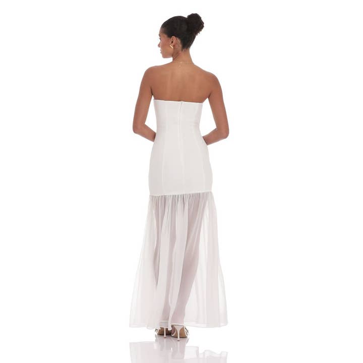Lucy In The Sky - Wholesale Dress - Women's - Strapless Chiffon Drop Skirt Maxi Dress in White1