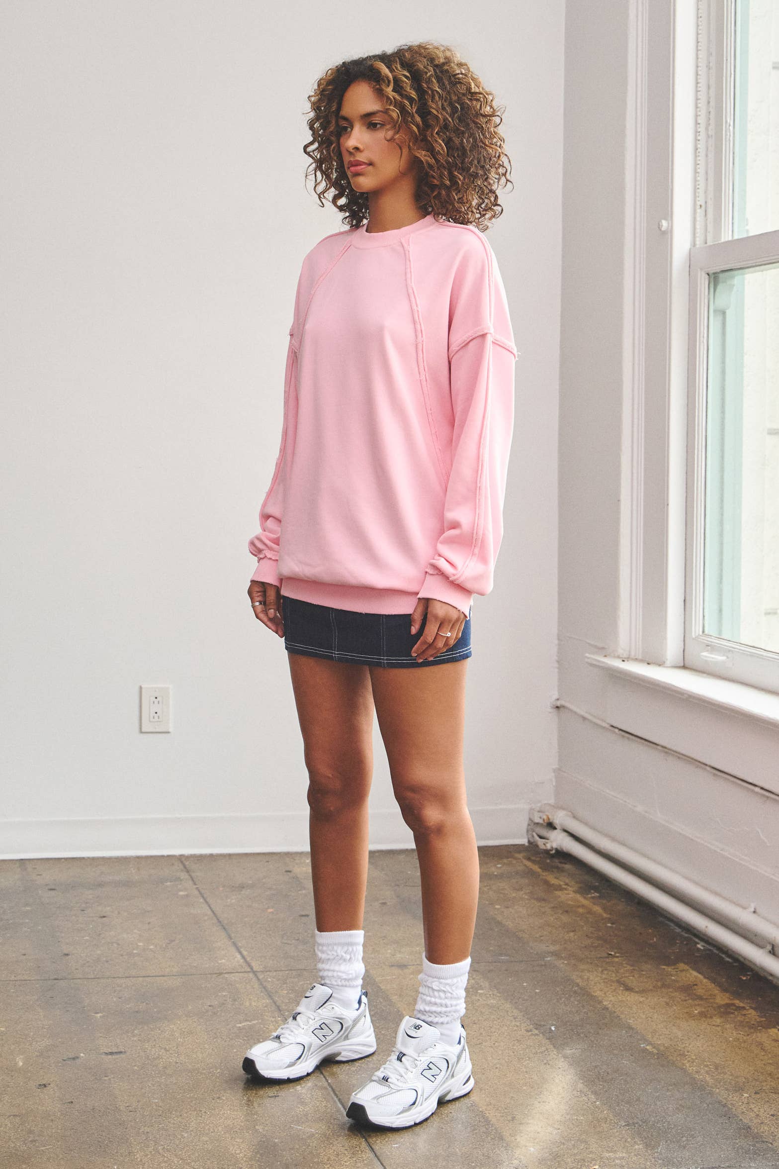 No Vacancy - Wholesale Sweatshirt - Women's - Raw edge detail french terry crewneck top16