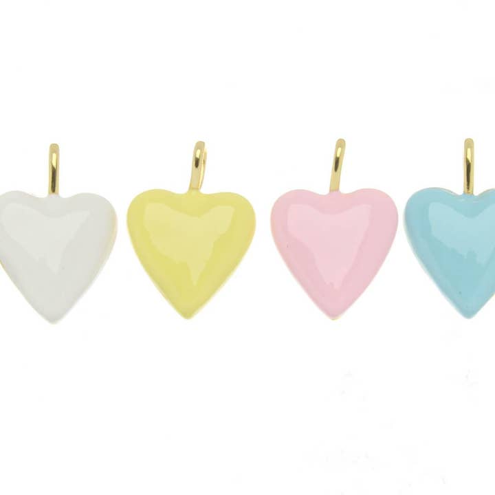 Jewel Pledge - Wholesale Individual Charm/Pendant - Silver/Gold Puff Heart Charm for Necklace, Shiny Enamel0