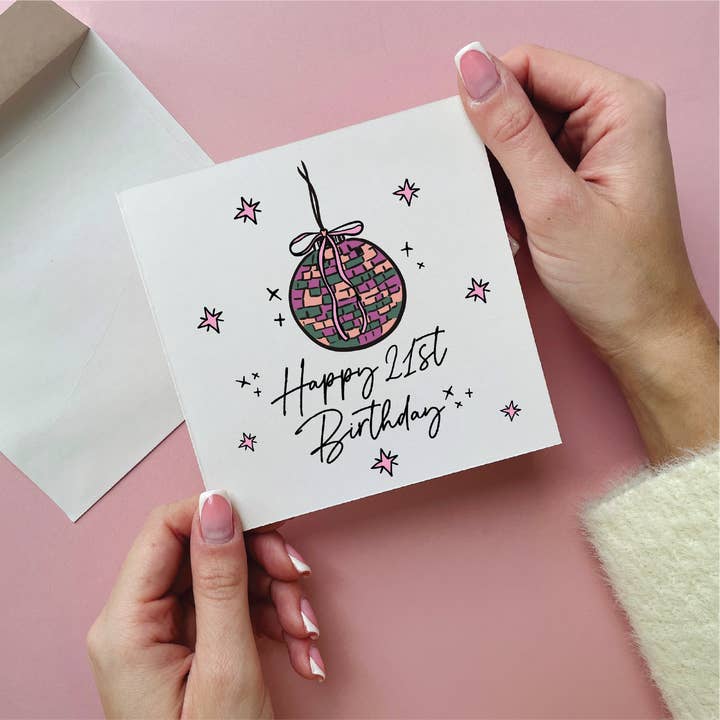 Carte d'anniversaire 21 ans Boule Disco Rose pour la vente par Alphabet Studios