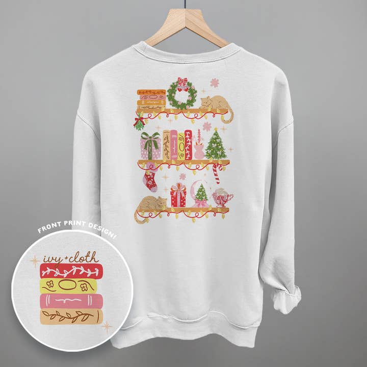 White Holiday Bookshelf Doodles (Back Print) for wholesale on Faire1