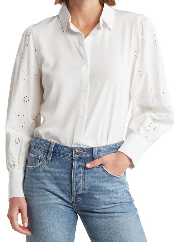 SB1340 Embroidered Eyelet Long Sleeve Button-Up Shirt for wholesale by Select Clothing