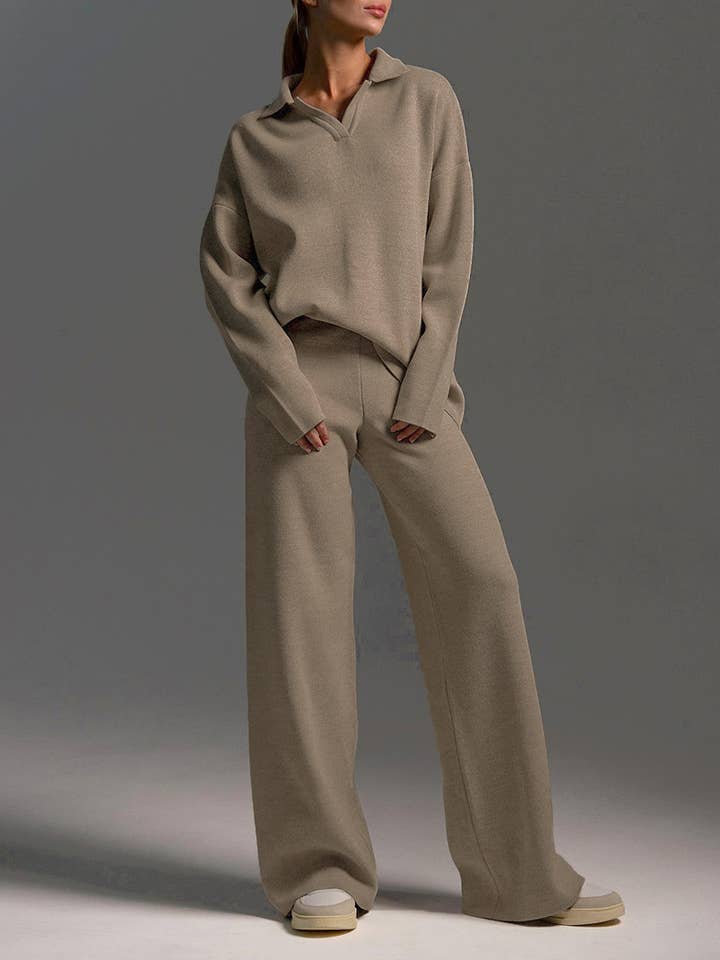 Pullover Sweater Wide-Leg Trousers Two Piece Set for wholesale by Rosa Clothing