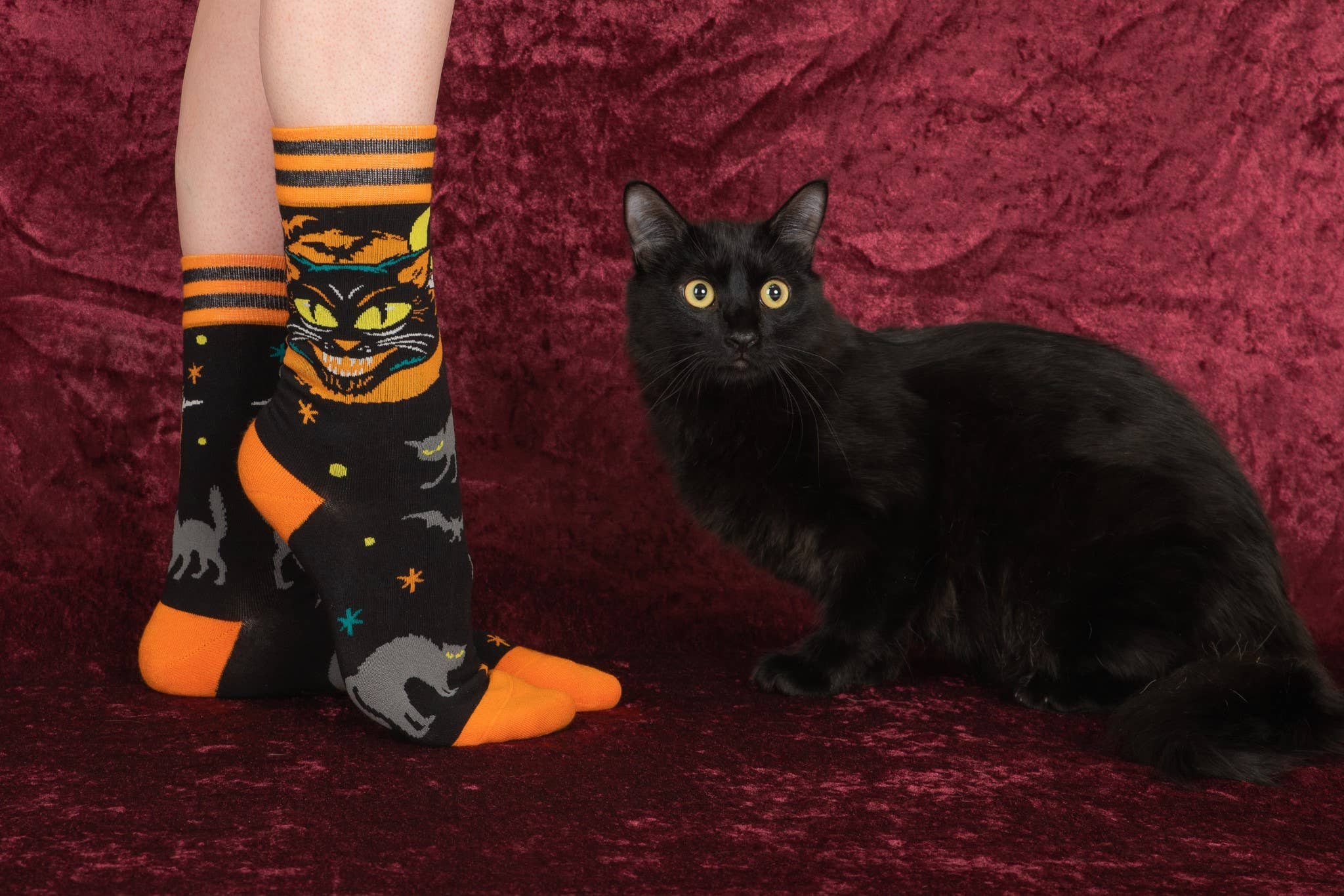 FootClothes LLC - Vente Chaussettes – unisexe - Chaussettes montantes vintage avec chat noir3
