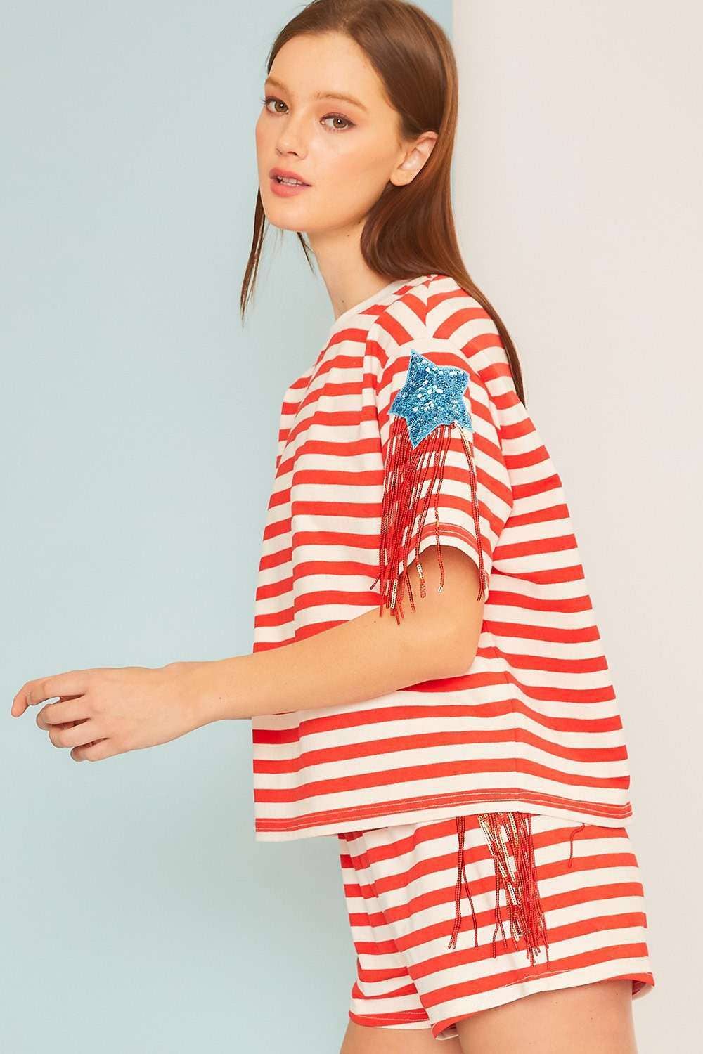 ROT/WEISS Fringe Star Patch Shorts für den 4. Juli für den Großhandel auf Faire7