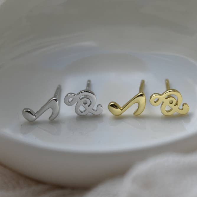 Treble Clef och Music Note Stud Örhängen 925 Silver 14K Guld för wholesale av anlin&co