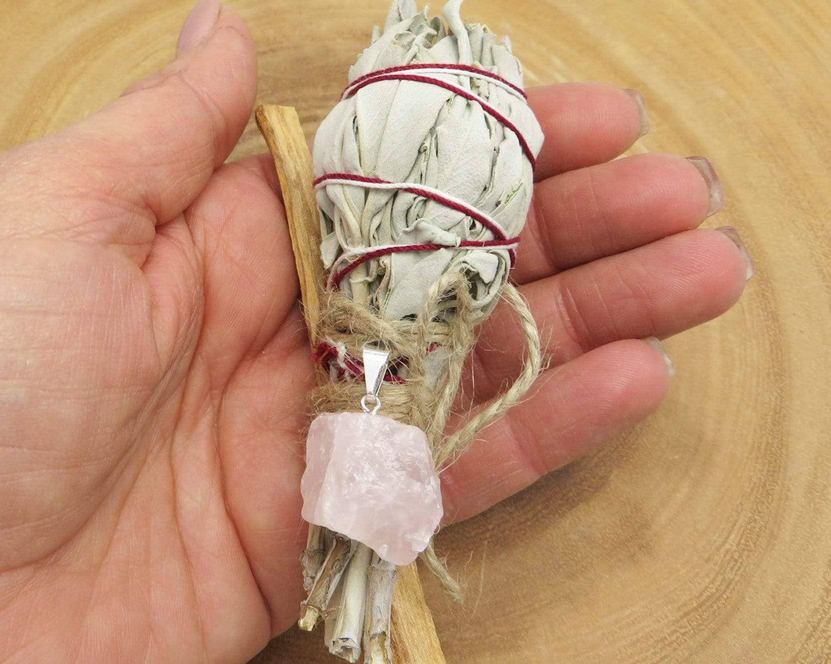 Rock Paradise – wholesale Sage bundle – Crystal Sage Palo Santo Bundle w/ Stone Pendant7