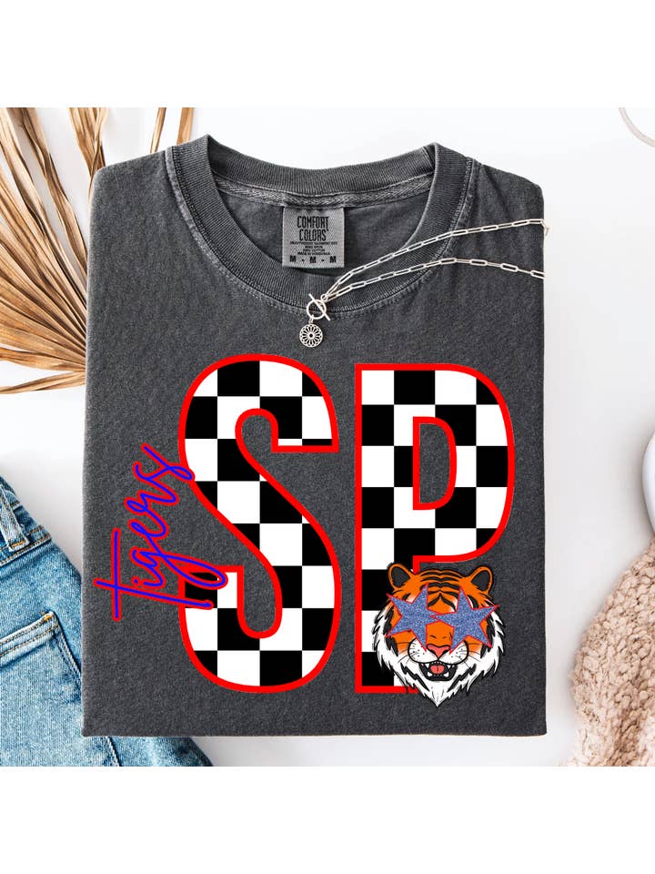 Pepper Block Letter Checker Graphic Tee for wholesale on Faire1