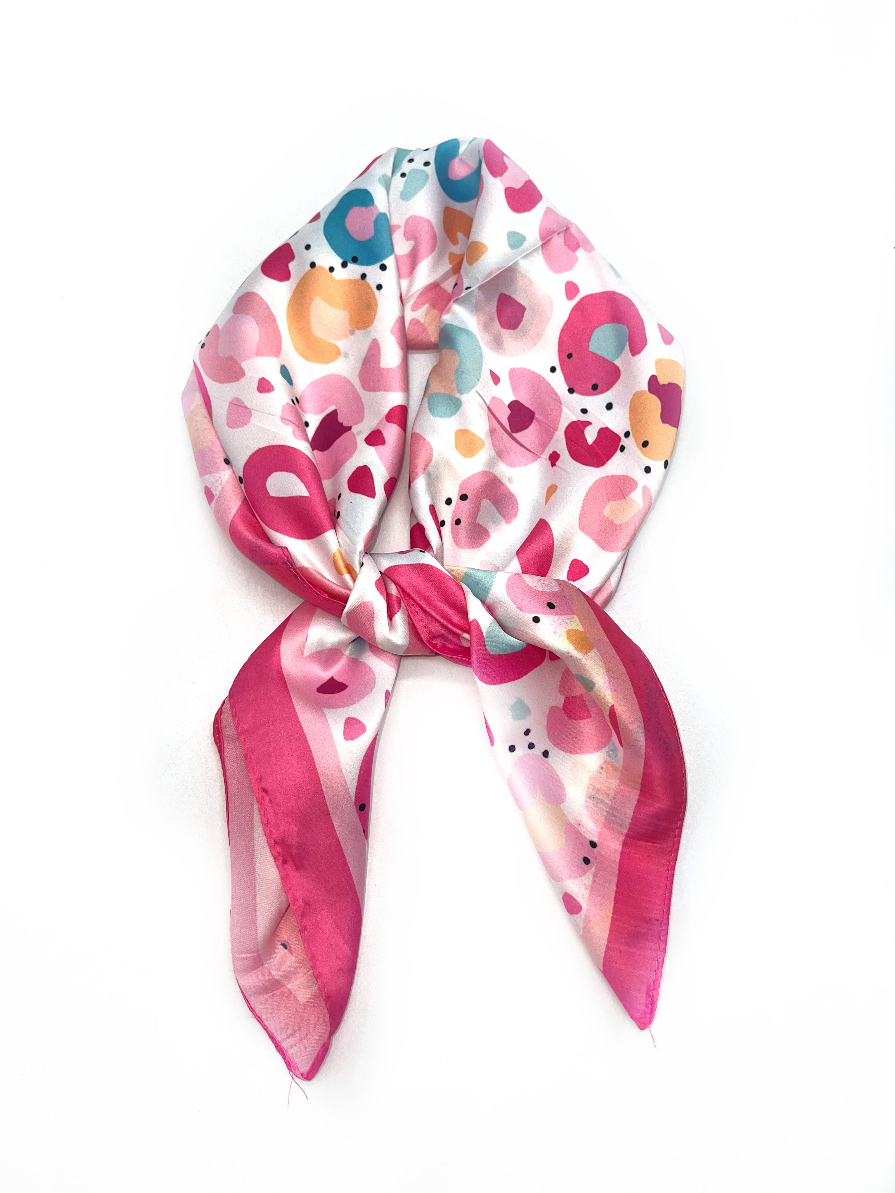 LINETA - Wholesale Scarf - Women's - J-129/J-8 Small square scarf with colorful leopard print5