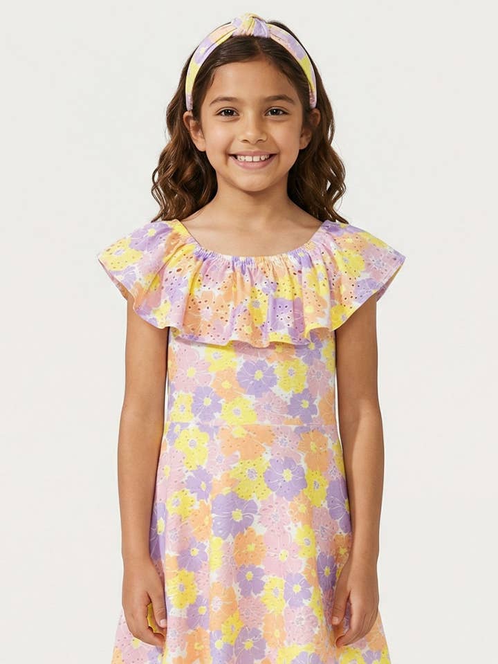 GKD-Y24-3402B Flickas Klänning med Hålsöm och Översta Volang för wholesale av Cutie Patootie Clothing