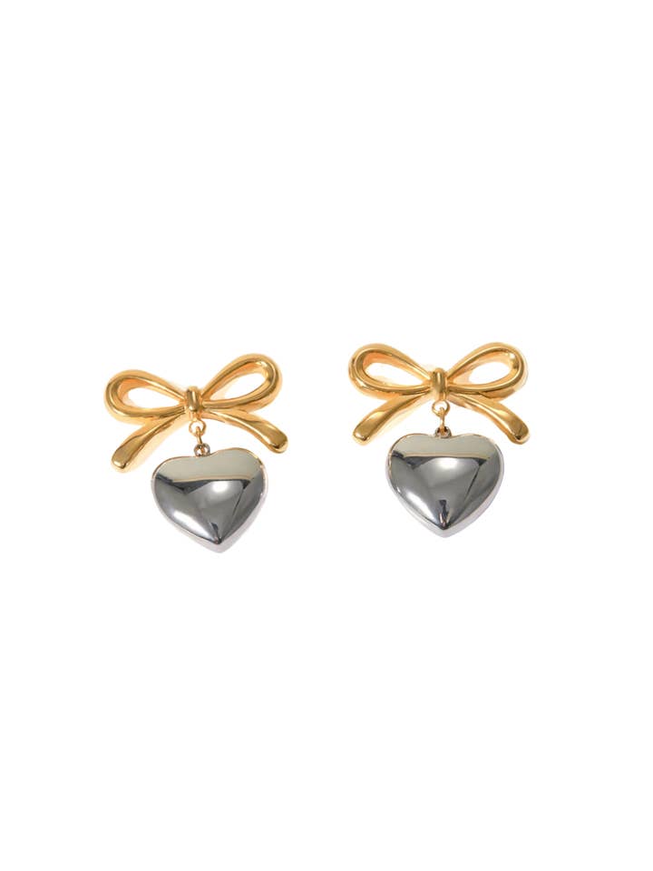Mixed Metal Bow Heart Studs for wholesale by Hjane Jewels