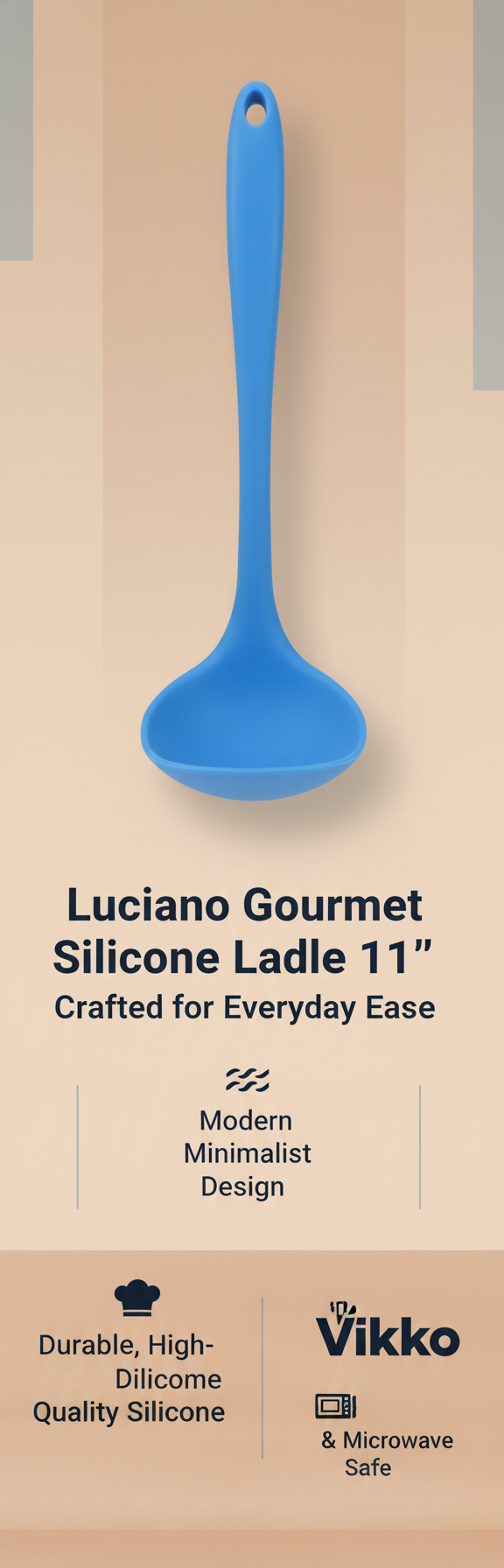 Kadra Kitchenware - Wholesale Ladle - Luciano Gourmet, Silicone Ladle 11'', Blue3