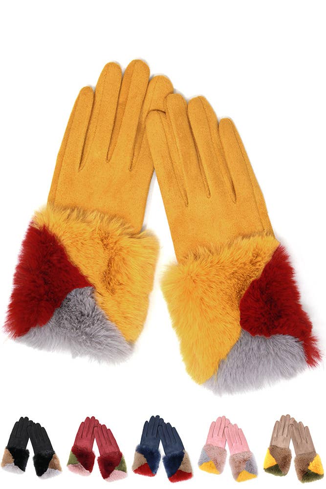 Hana - Wholesale Gloves - Women's - Suede with color faux fur cuff smart gloves6