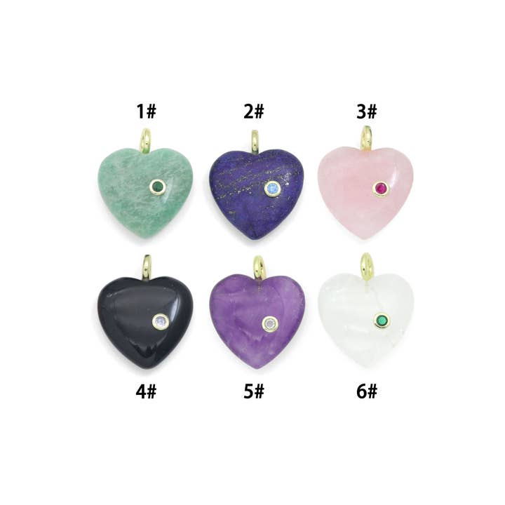 Natural Gemstone Heart Stone Pendant with CZ, Sku#LY33 for wholesale by BestBeads&Beyond