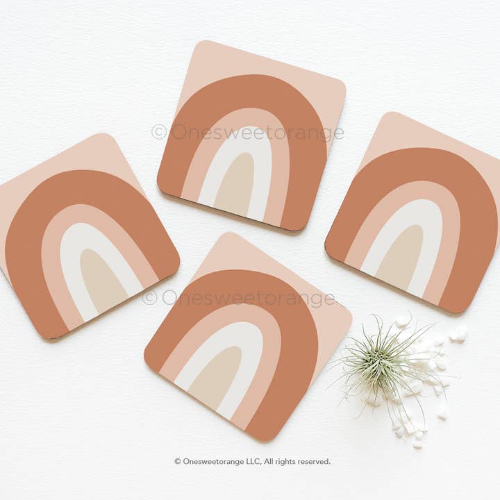 Sottobicchieri in sughero Set di 4 sottobicchieri con arco Mid Century per la vendita all'ingrosso da parte di Onesweetorange