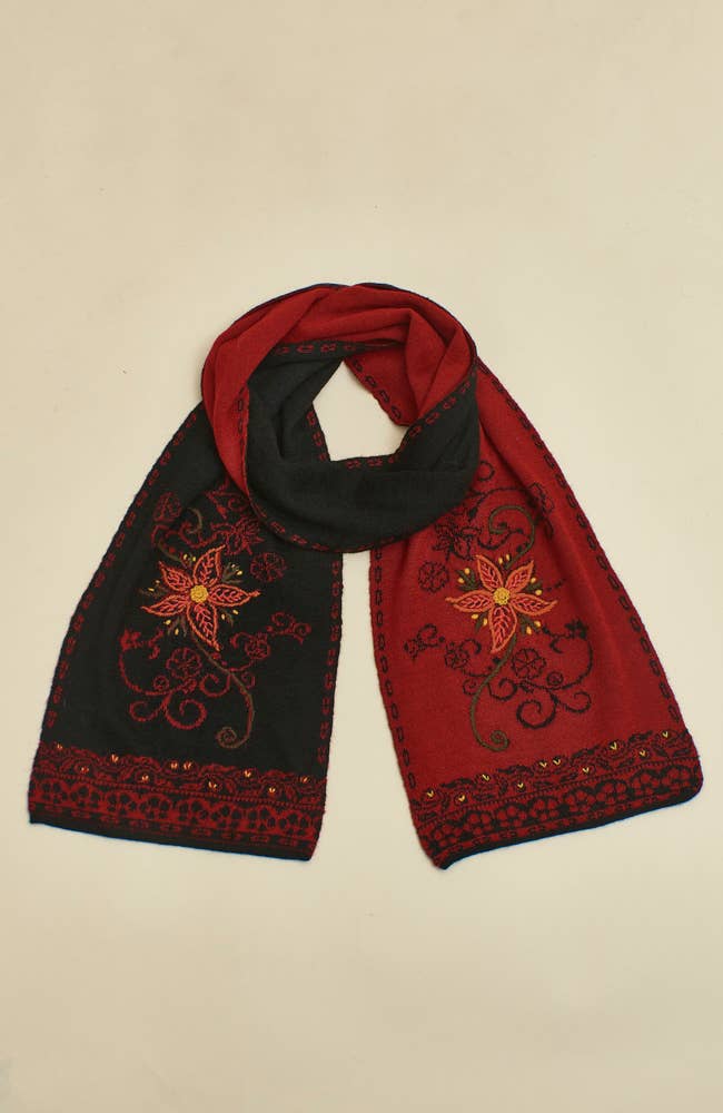 WUAMAN - Alpaca - Wholesale Scarf - Women's - Emilia Alpaca Scarf | Hand Embroidery | Floral0