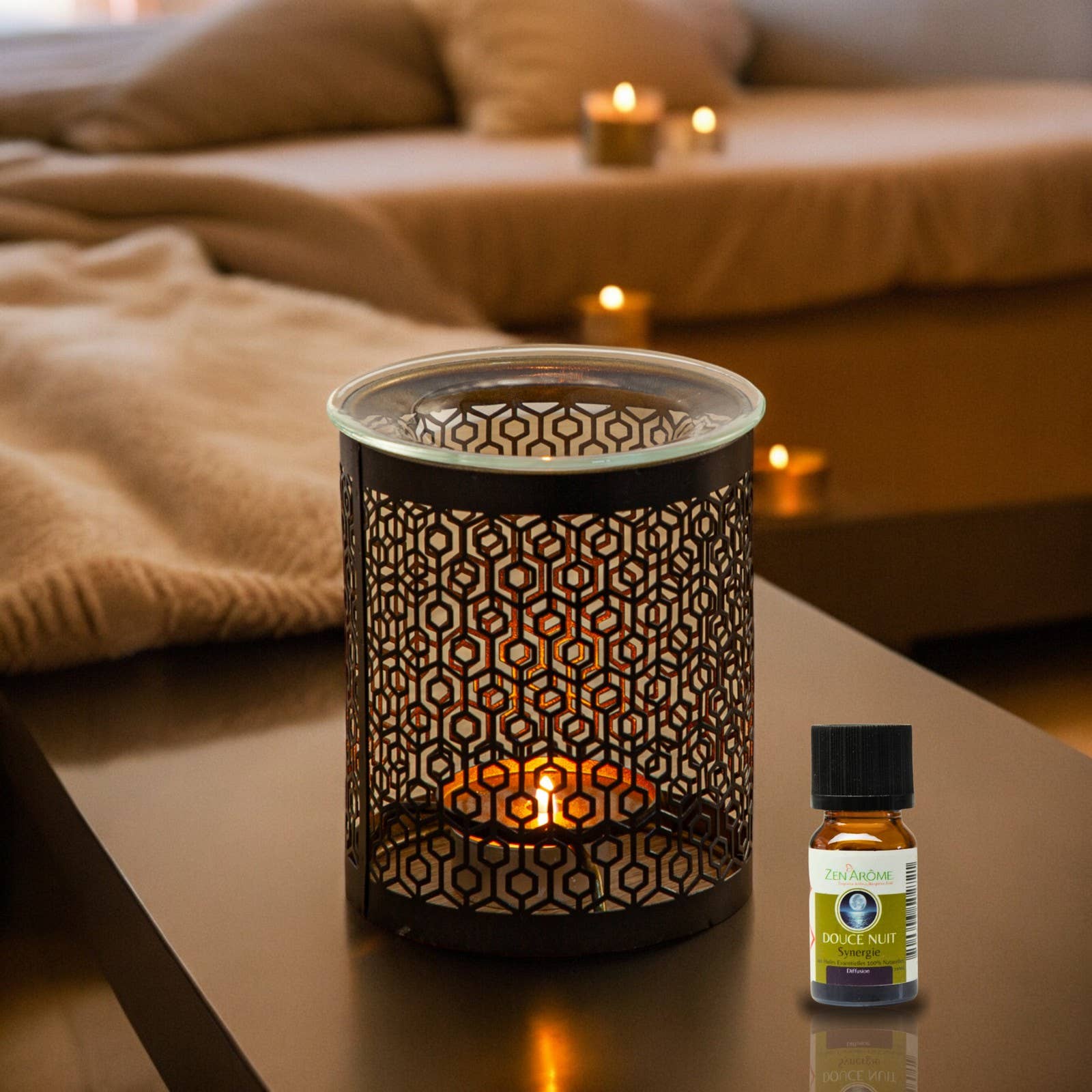 Zen'Arôme - Wholesale Oil Warmer - Metal Cutwork Incense Burner with Glass Dish Le Parfait11