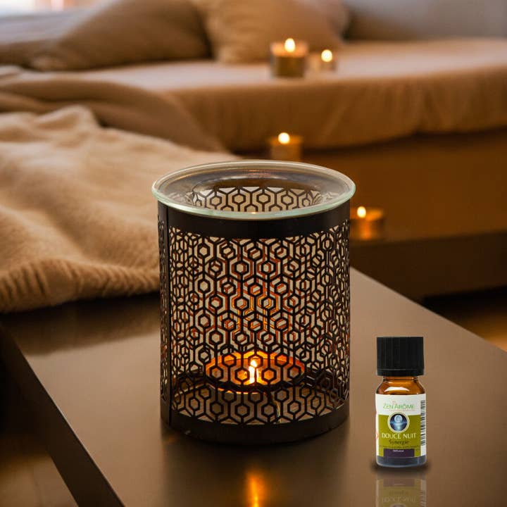 Zen'Arôme - Wholesale Oil Warmer - Metal Cutwork Incense Burner with Glass Dish Le Parfait11