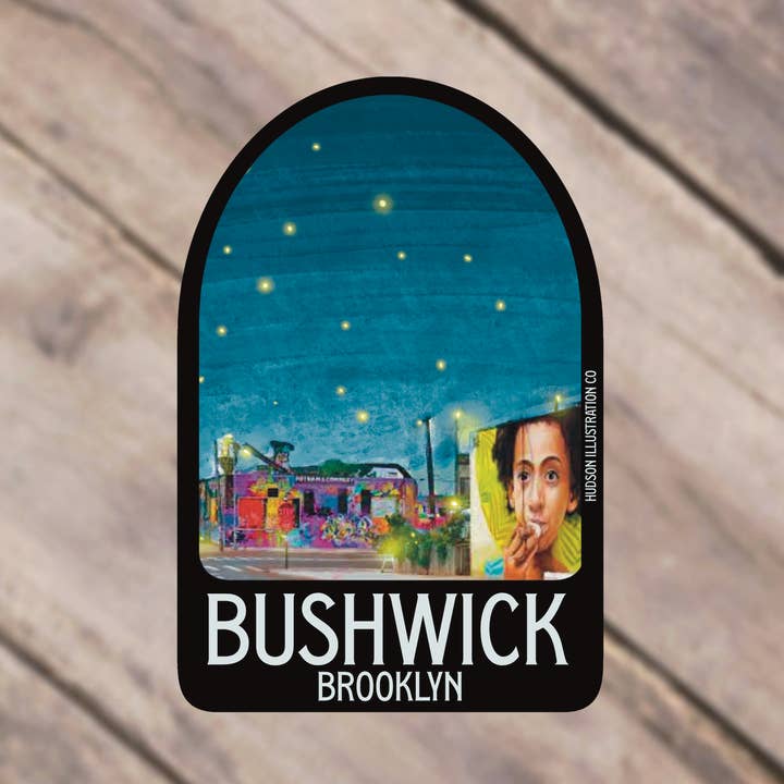 Bushwick Brooklyn NYC - Adesivo/magnete/stampa/cartolina per la vendita all'ingrosso da parte di Hudson Illustration Co - About Town Co