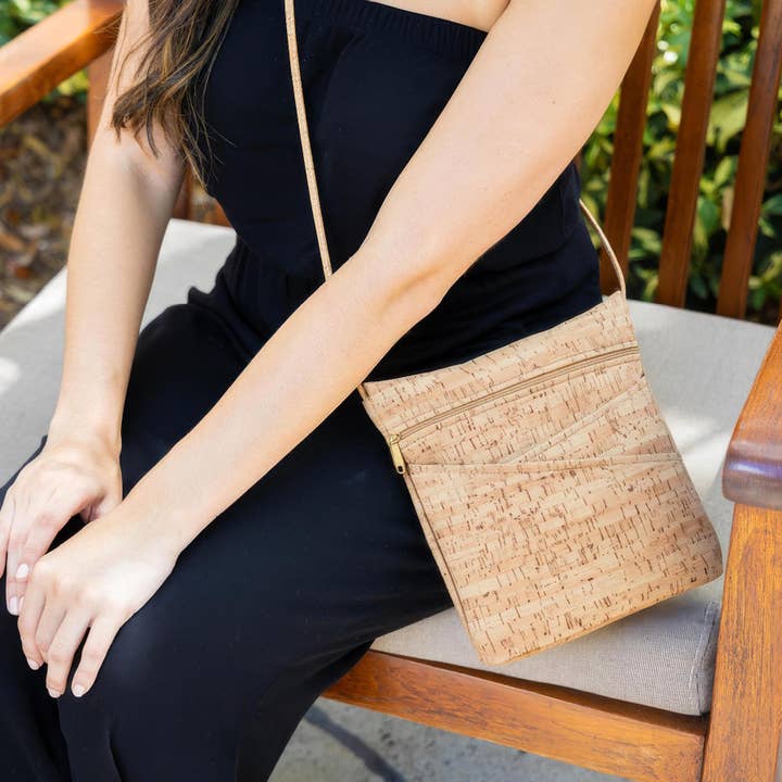 Natalie Therese – bolsa tiracolo - Mulher por atacado – Bolsa a Tiracolo de Cortiça, 2 Bolsos Cruzados | Cortiça Rústica3