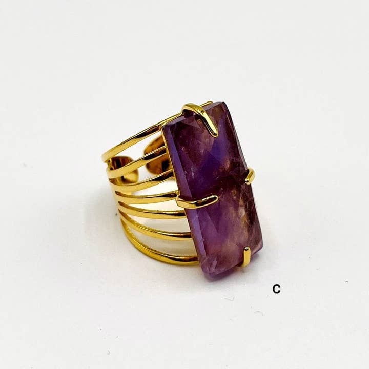 Rock Paradise - Wholesale Cocktail/Statement Ring - Crystal Rectangle Gemstone Gold-Plated Cigar Ring