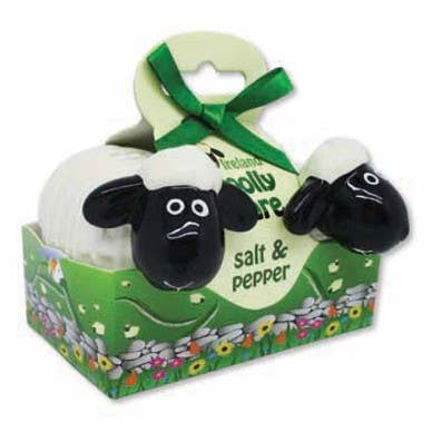 Handmålade keramiska fårsalt- och pepparskakare för wholesale av Dublin Gift Company