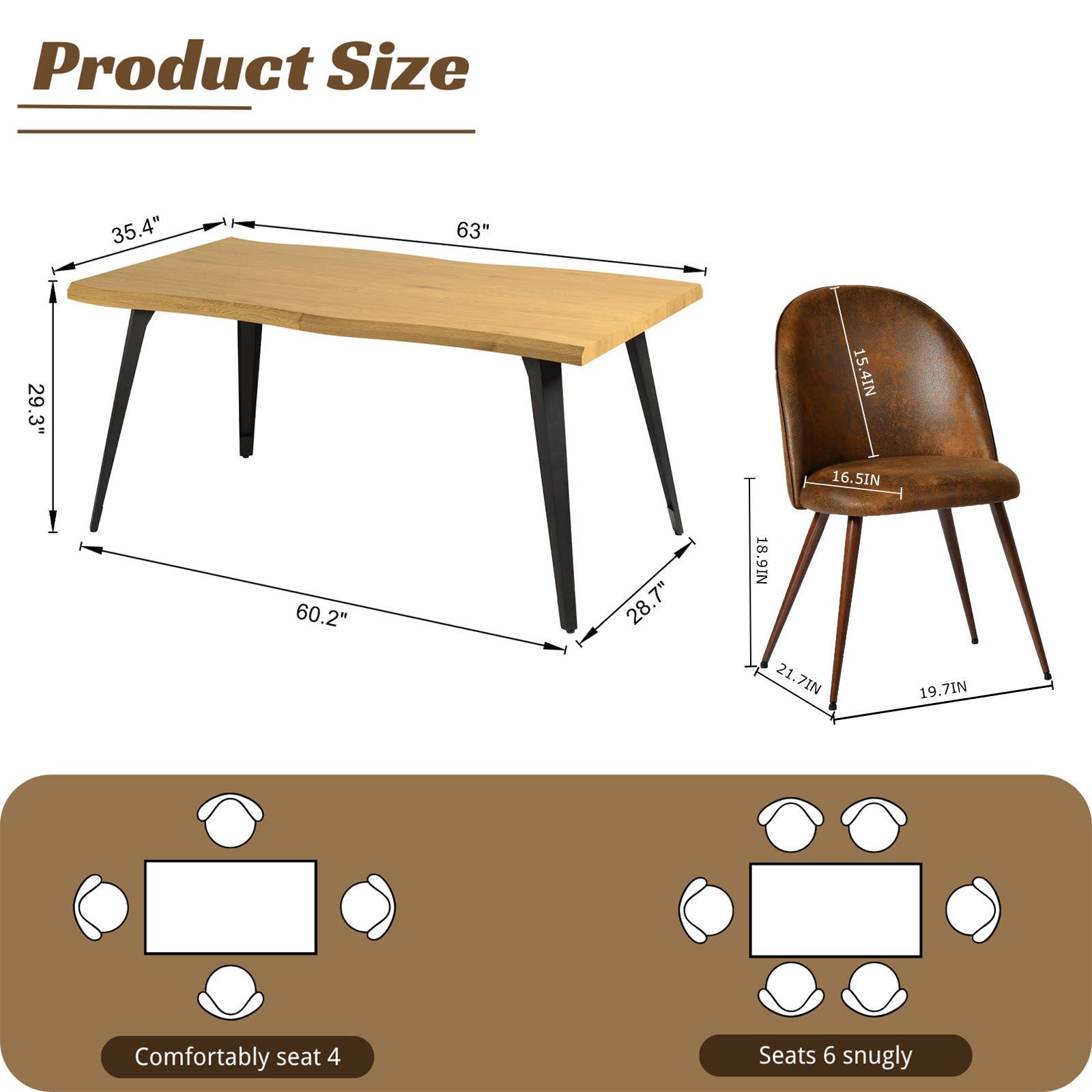 39F Inc. - Wholesale Chair - 5-Piece Dining Set-63" Wave-Edge Table and Chair Options16