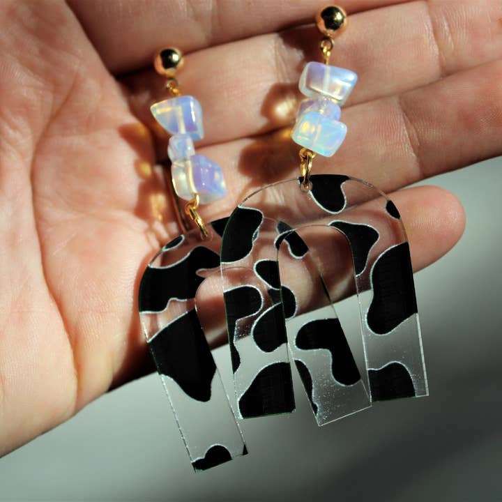 Cow Print Arched Earrings for wholesale by Herbert & Husky