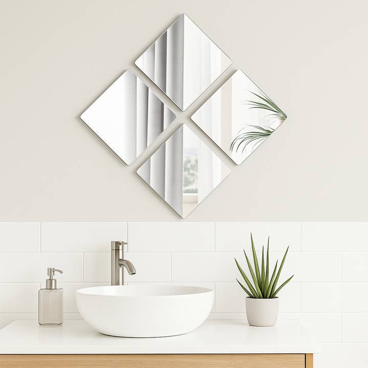 Small Square Adhesive Mirror Tiles - Contemporary 4-Pack for wholesale by Evideco French Home Goods